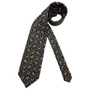 LIBERTY XL Brown Geometric Art Silk DESIGNER Tie ITALY